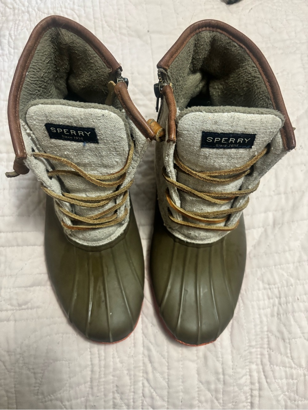 Sperry Olive & Gray Waterproof Lace-Up Duck Boots